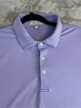 Peter Millar Summer Comfort Polo Shirt Mens Size Large Lavender & White Stripes